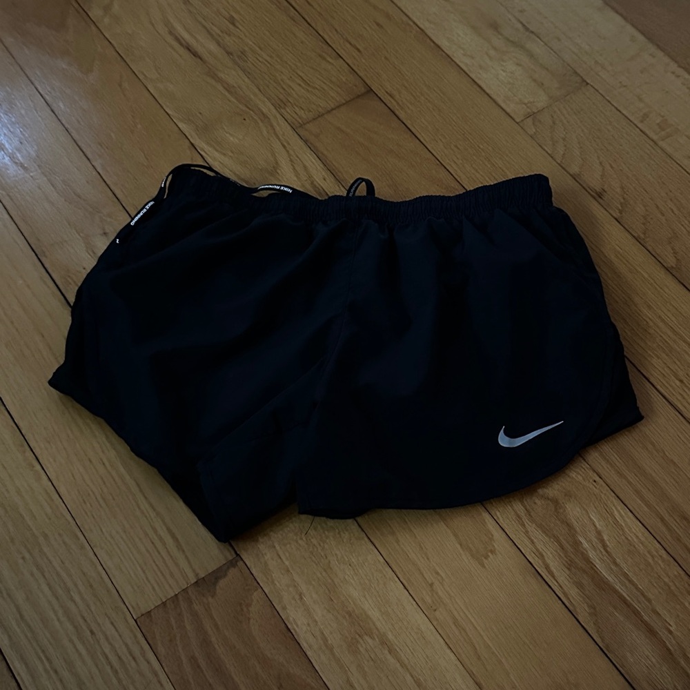 Nike Black Athletic Training Shorts with Silver Swoosh